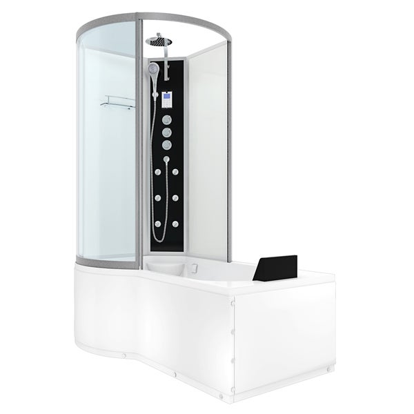 Dusch-Badewannen-Kombination mit Massagejets, Regendusche, Handbrause und Glaskabine.