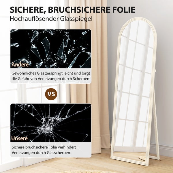 Freistehender Spiegel mit Splitterschutzfolie als Sicherheitsmerkmal