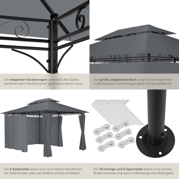 Gartenpavillon tectake Emine inklusive Spannseilen und Heringen 4 x 3 m anthrazit