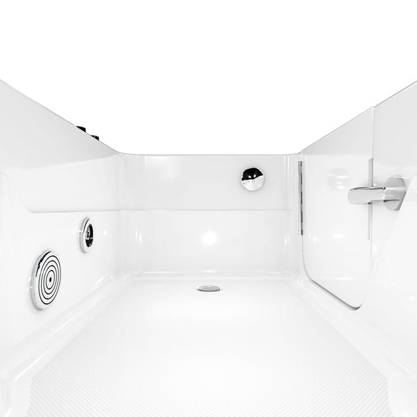 Innenansicht einer Badewanne mit Einstiegstür und Massagedüsen