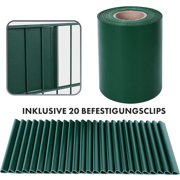 FLOORDIREKT PVC Sichtschutzstreifen 19 cm x 35 m für Gartenzäune Blickdicht Grün