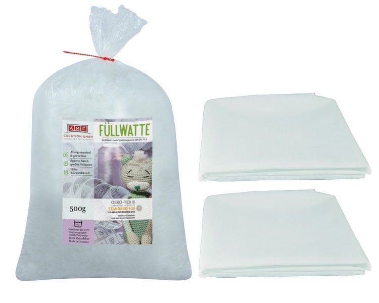 AMF Life Füllwatte, waschbar bis 95 Grad, zertifizierte Qualität, 500g + 2x Inlett-Vlies (40g/m²) 1,1m x 2m