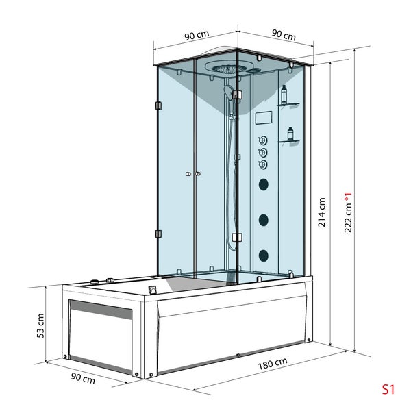 Whirlpool Dusche Kombination K05-L03-WP Duschtempel 180x90 cm