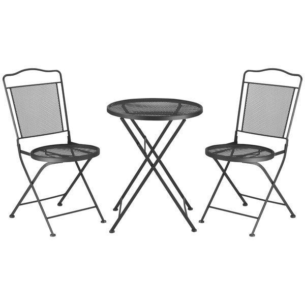 Outsunny 3-teilige Essgruppe, 1 Tisch+2 Stühle, mit Schirmloch, 55,5L x 55,5B x69,5H cm, Metall, Schwarz