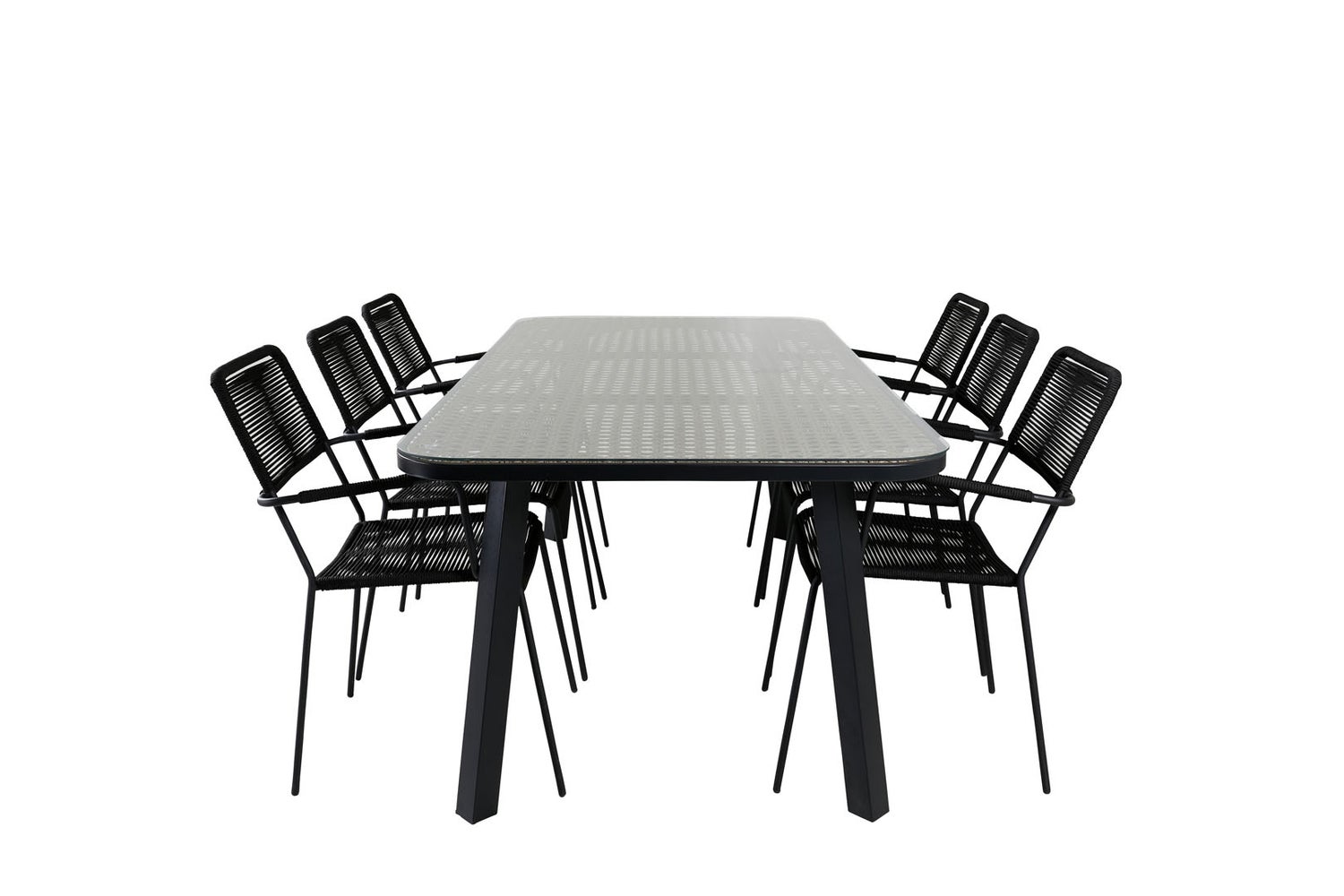 Paola Gartenset Tisch 100x200cm und 6 Stühle ArmlehneS Lindos schwarz, natur.