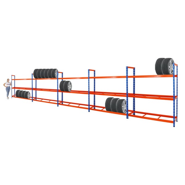 PROREGAL Mega Deal 5x Reifenregal Tiger XL HxBxT 200 x 180 x 45 cm Bis Zu 105 Reifen Blau-Orange