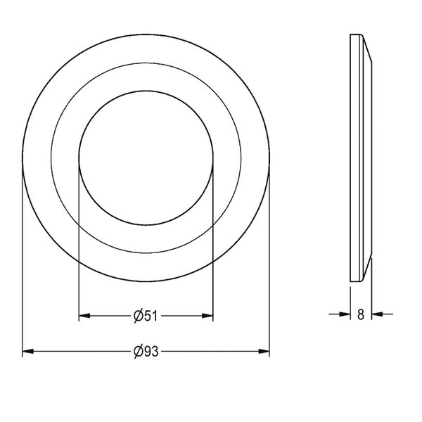 Technische Zeichnung einer runden Abdeckblende mit einem Außendurchmesser von 93 Millimeter und einem Innendurchmesser von 51 Millimeter.