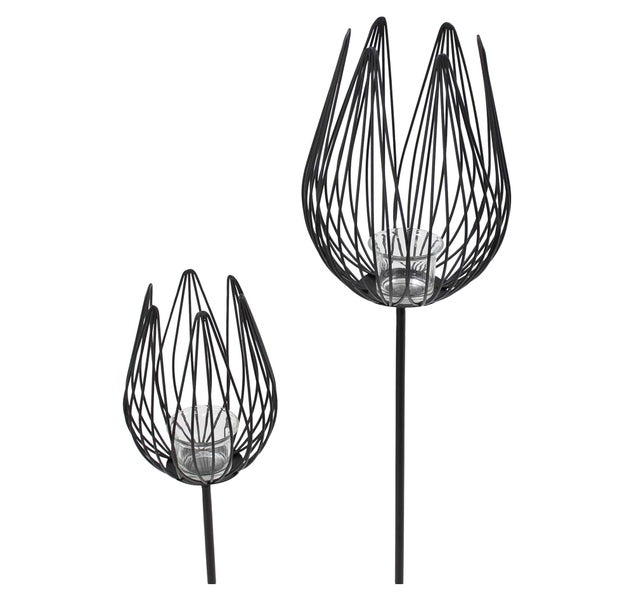 FRANK FLECHTWAREN | Gartenstecker Windlicht, 2er Set, METALL, GLAS, 12,5 x 12,5 x 90 cm, 16,5 x 16,5 x 111 cm