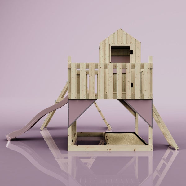 OutdoorToys Spielturm Ida aus Holz in Rosa Kinderschaukel