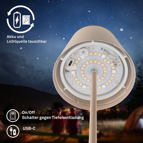 Briloner Cilano RGBW LED Tischlampe kabellos IP44, Dimmbar, Touch, Kabellos, Spritzwasserschutz, Beige, Ø12 x 36 cm