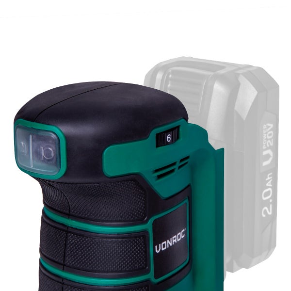 VONROC Exzenterschleifer – 20V (Exkl. Akku & Charger) – Ø125mm -– Staubb. & 12x Schleifpapier