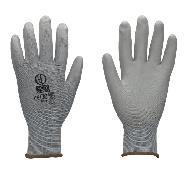 ECD Germany 120 Paar Arbeitshandschuhe mit PU-Beschichtung, Größe 9-L, Grau, atmungsaktiv, rutschfest, robust, Mechanikerhandschuhe Montagehandschuhe Schutzhandschuhe Gartenhandschuhe Handschuhe
