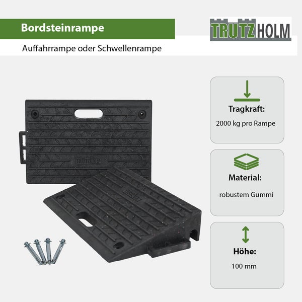 TRUTZHOLM Bordsteinrampe 2er Set 50x32x10cm Tragkraft 2t Gummi Rampe Auffahrrampe Rollstuhlrampe