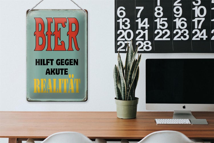 Blechschild Spruch 20x30cm Bier hilft gegen akute Realität