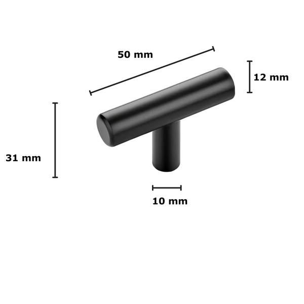Schrankgriff aus Metall mit den Maßen 50 mm x 31 mm x 12 mm x 10 mm