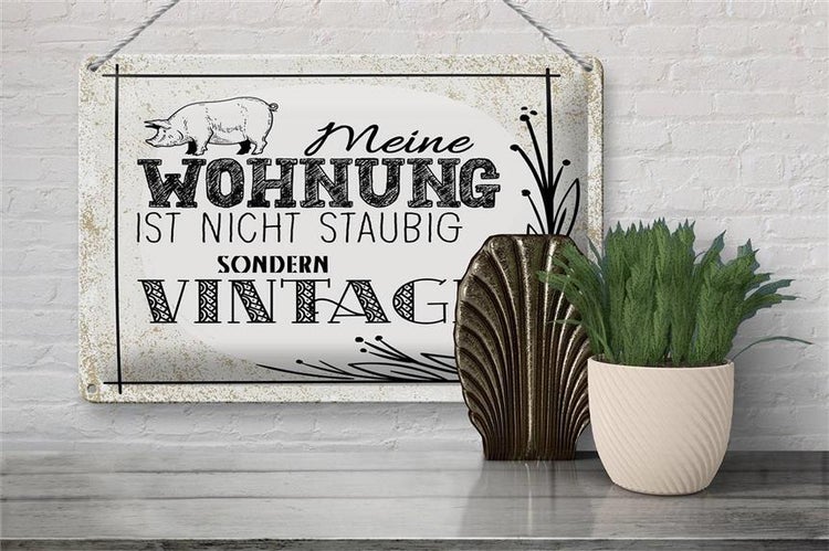 Blechschild Spruch Wohnung nicht staubig Vintage 30x20cm weißes Schild