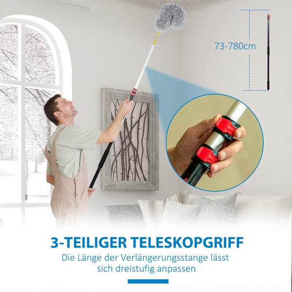 HOMCOM Staubwedel-Set, 4L x 4B x 180H cm, Aluminium-Legierung, Gelb