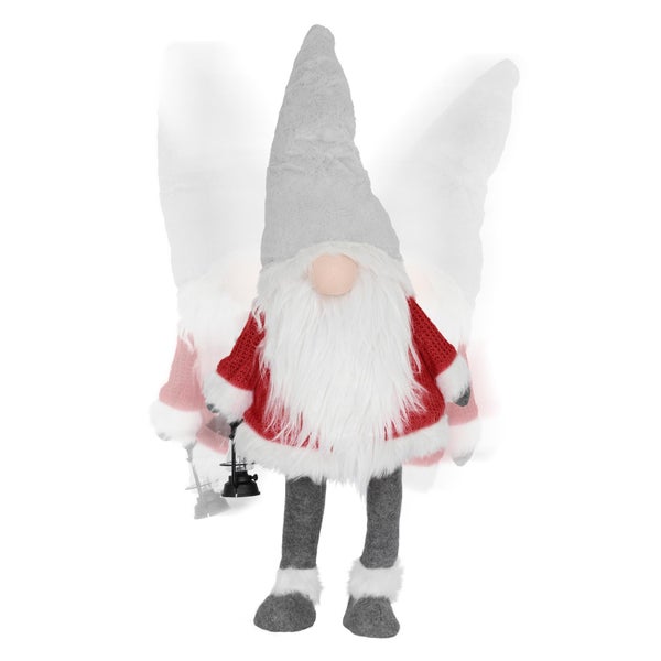 ECD Germany LED Wichtel-Figur mit warmweiß beleuchtete Laterne und Nase 80cm Rot-Grau stehend batteriebetrieben Puppe mit Mütze Weihnachtsdeko Weihnachtswichtel Weihnachtszwerg Deko Zwerg Gnom Plüsch