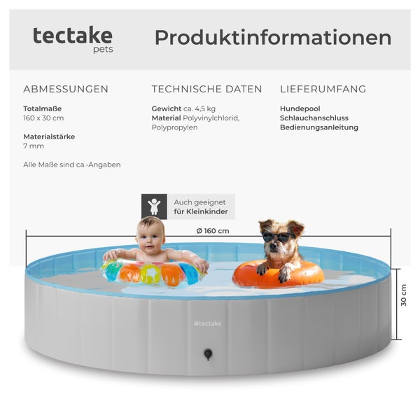 Hundepool tectake Nele schneller Auf- und Abbau verschiedene Größen grau/blau