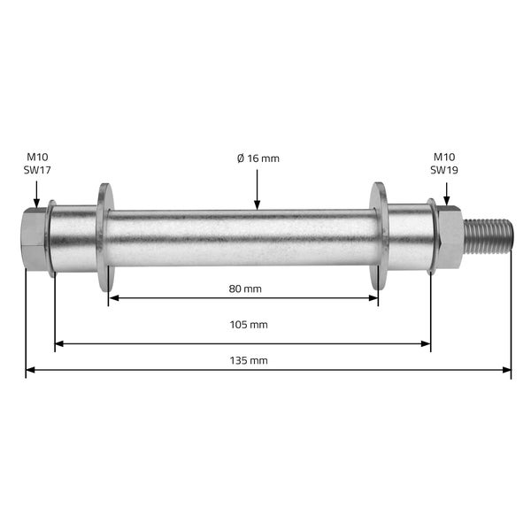 ECD Germany 2er Set Universal Achse für Schubkarrenrad, Ø16x105 mm, aus Stahl verzinkt, Schubkarrenachse Montage Set mit Unterlegscheibe und Nuss, Achsen-Satz für Schubkarren Rad Schubkarrenreifen