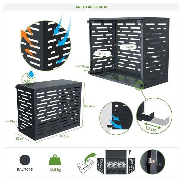 Aneto Arlberg M Klimaanlagenverkleidung mit Größenangaben