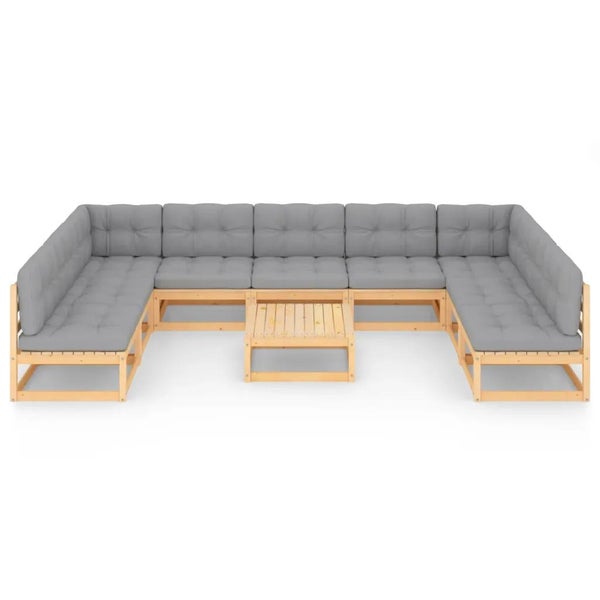 10-tlg. Garten-Lounge-Set mit Kissen Massivholz Kiefer