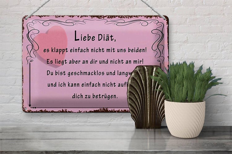 Blechschild Spruch 30x20cm liebe Diät klappt nicht mit uns