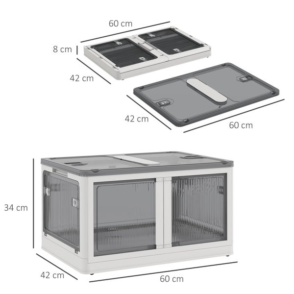 HOMCOM Aufbewahrungsbox mit Rollen, Faltbar, 5-seitiger Zugang,  60L x 42B x 34Hcm, Kunststoff, Weiß