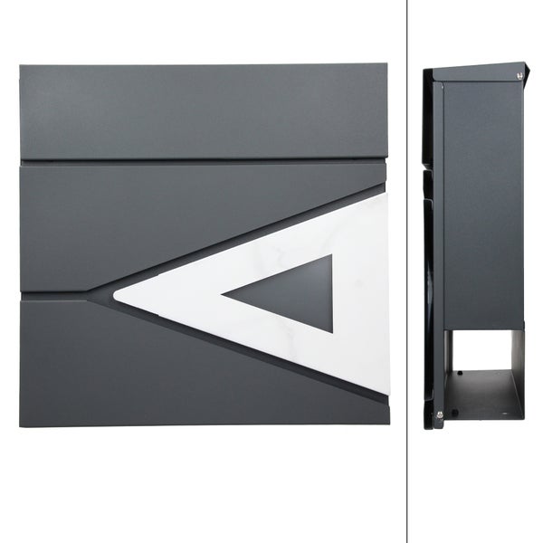ECD Germany Standbriefkasten mit Zeitungsfach, Design Briefkasten mit Pfosten, Briefkastenanlage, Briefkastenständer Anthrazit 120cm Edelstahl pulverbeschichtet, Postkasten Anthrazit-Marmoroptik Stahl