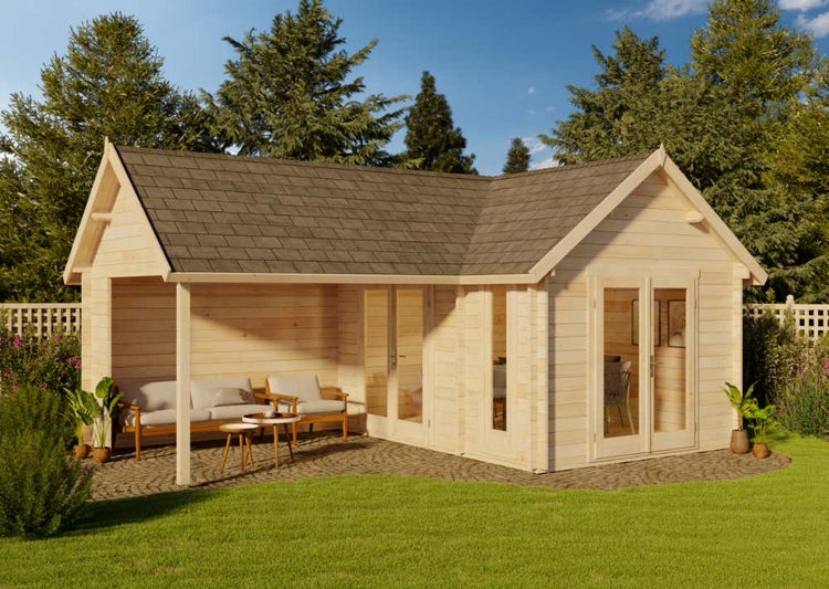 Alpholz Gartenhaus Holly-44 ISO Gartenhaus aus Holz, Holzhaus mit 40 mm Wandstärke inklusive Terrasse, Blockbohlenhaus mit Montagematerial