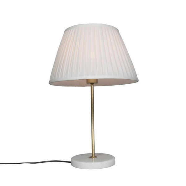 Retro Tischlampe Messing mit Plissee Schirm Creme 35 cm - Kaso