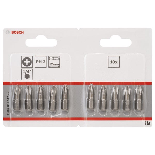 Bosch 10x Schrauberbit Extra-Hart, PH 2, 25 mm im Blister - 2607001512