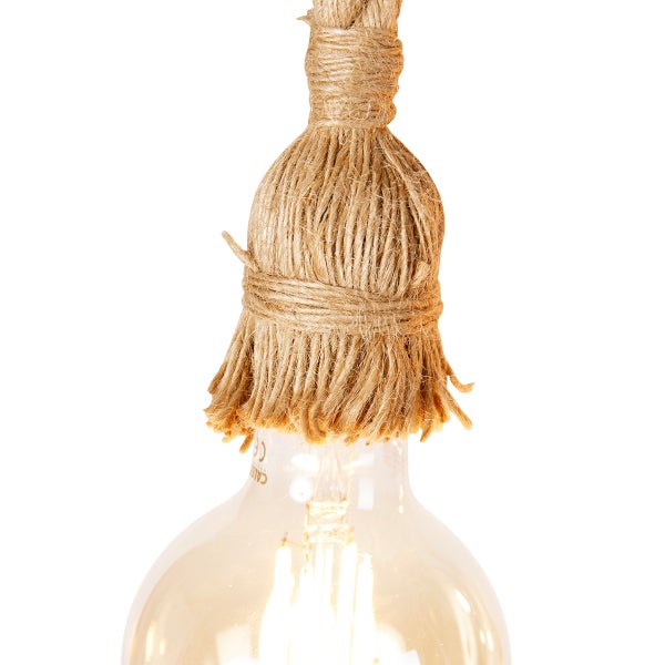 Nahaufnahme einer Glühbirne mit Jute-Ummantelung