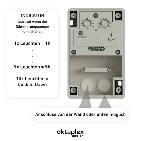 Oktaplex Bela Dämmerungsschalter Außen mit Timer IP65 230V grau-weiß