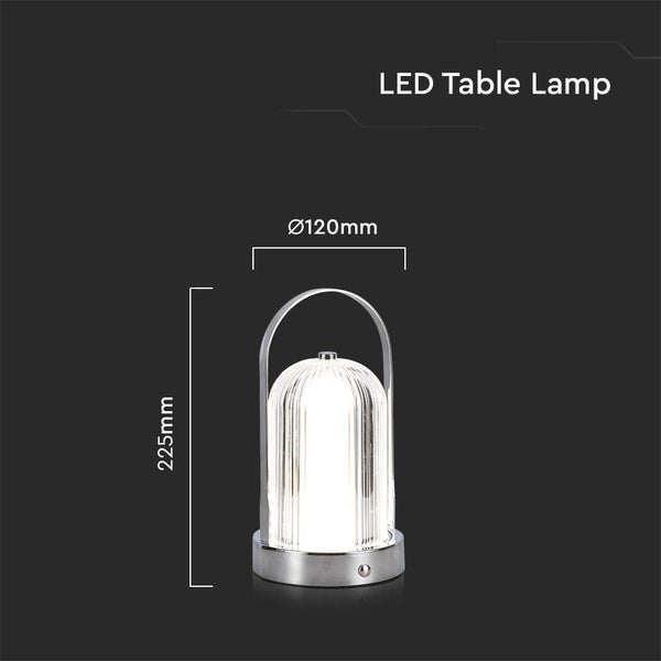 V-TAC VT-1057-C - Wiederaufladbare Tischlampen - Chrom - IP20 - 1W - 55 Lumen - 3IN1