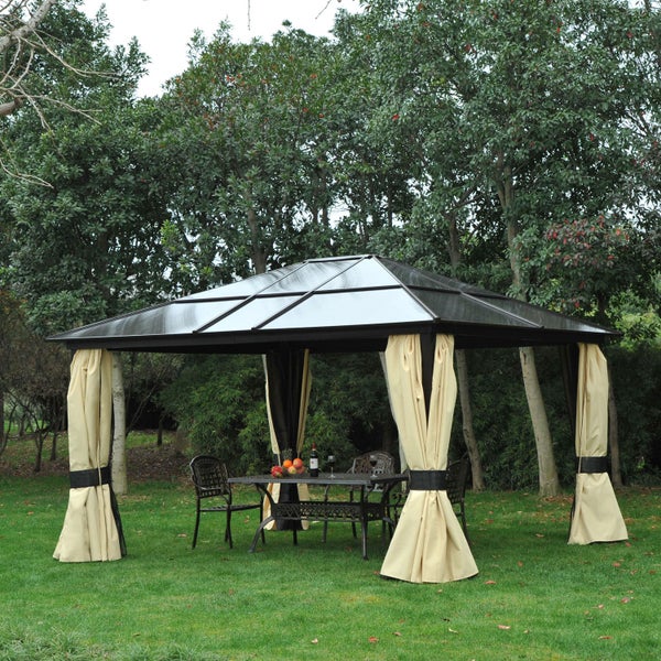 Outsunny Pavillon, Gartenpavillon, 420 x 360 x 275 cm, Alu ,PC, Schwarz+Braun+Beige