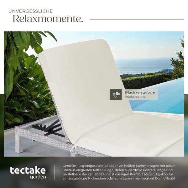 Rattan Sonnenliege tectake Sofia 196 x 66 x 27 cm widerstandsfähig hellgrau