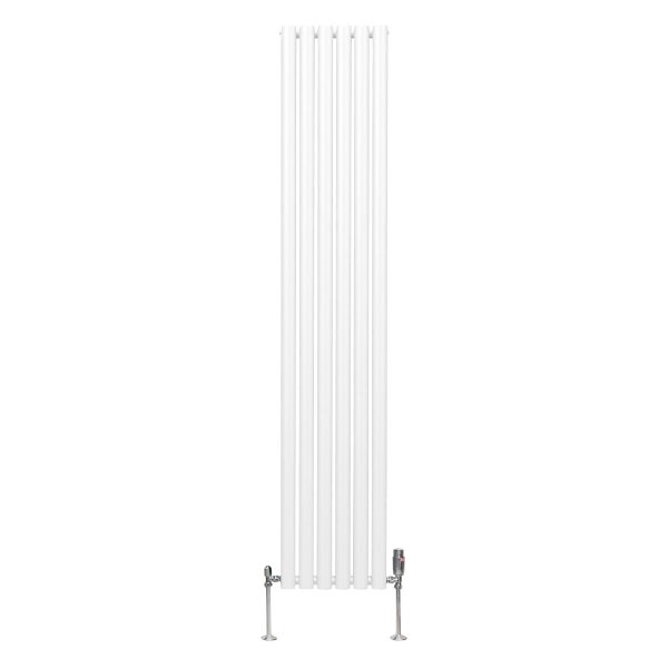 Oval Röhrenheizkörper & Chrom Thermostatventile – 1800mm x 360mm - Weiß
