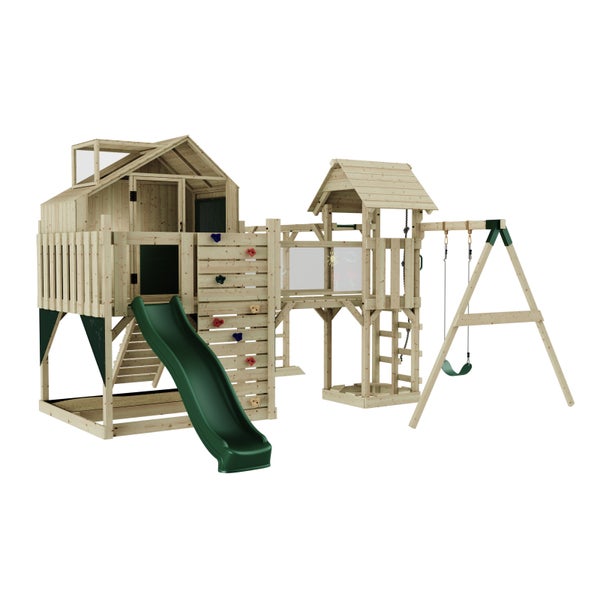 Spielplatz mit Rutsche, Schaukel und Kletterwand