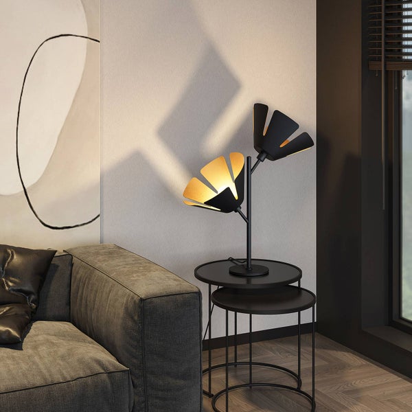 Lucande Tischlampe Jemmily (Design, Modern) in Schwarz aus Aluminium (2 flammig E14) - Designer Tischleuchte Schreibtischlampe Nachttischlampe Wohnzimmerleuchte