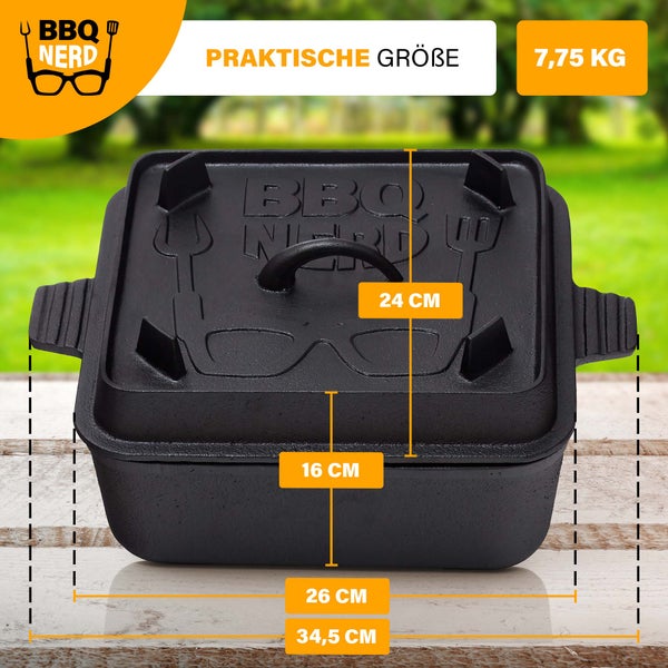 BBQ-Nerd Dutch Oven Brottopf - Kastenform mit Deckel 5,5 L | Brotbackform mit gerillter Steakpfanne - für Kuchen Brot Auflauf Braten | Feuertopf für alle Herdarten, Öfen und Grillgeräte