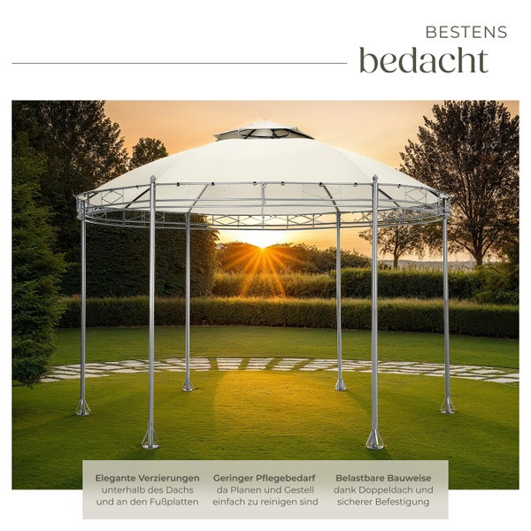 Gartenpavillon tectake Siana inklusive Spannseilen und Heringen Ø 3,5 m creme