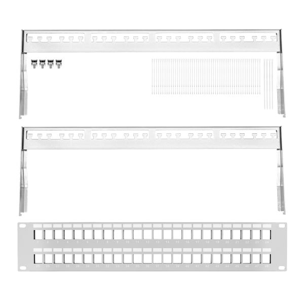 ProfiPatch Patchpanel Patchfeld 19 Zoll 48 Port Verteilerfeld für Keystone Module Rackeinbau 2HE grau