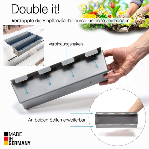 BigDean 16er Set Paletten Blumenkästen - Einsatz - mit Hängesystem zum Einhängen - 37cm beton-grau - Pflanzkasten für Europalette Balkonkasten Blumentopf - aus recyceltem PP-Kunststoff