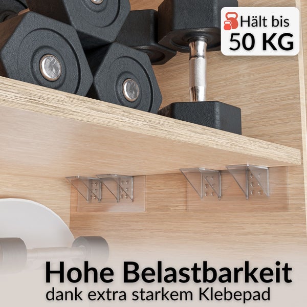 DEKAZIA® 4 Regalbodenträger selbstklebend | Regalbodenhalter selbstklebend Regalboden Halterung Regalbefestigung ohne Bohren Schrankboden Halter Regalbrett Bodenträger für Einlegeboden