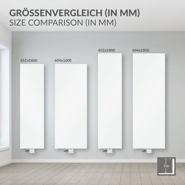LuxeBath Badheizkörper 1800x604mm Weiß Flach mit Bodenanschlussgarnitur Durchgangsform Multiblock Thermostat, Paneelheizkörper Mittelanschluss Vertikal Planheizkörper Vorderseite glatt Flachheizkörper