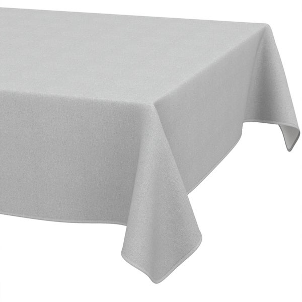 Rechteckige Tischdecke aus hellgrauem Stoff mit feiner Struktur.