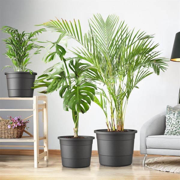 Plastard Blumentopf Terra Ø 54 cm Anthrazit, wetterfester Pflanzkübel, Pflanztopf, Blumenkübel, Übertopf für Innen & Außen aus Kunststoff mit Überlauf