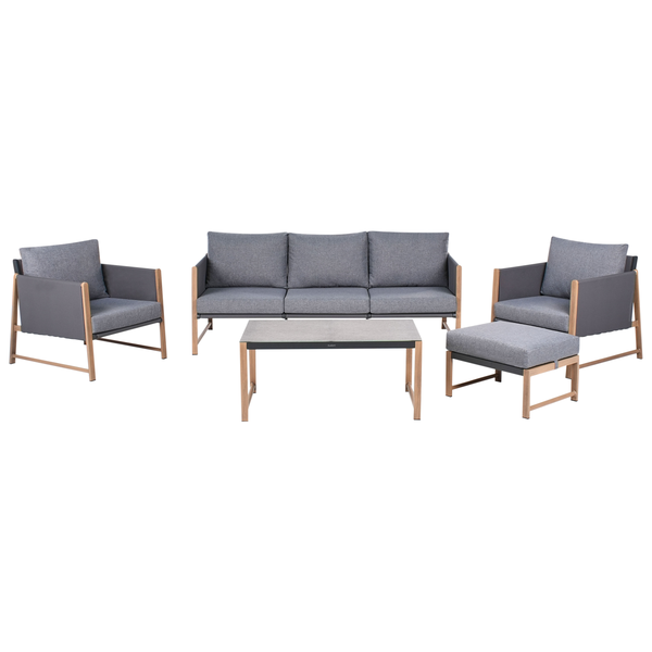 Lounge Set mit Tisch und Ottomane 5-Sitzer NOLA Metall Grau