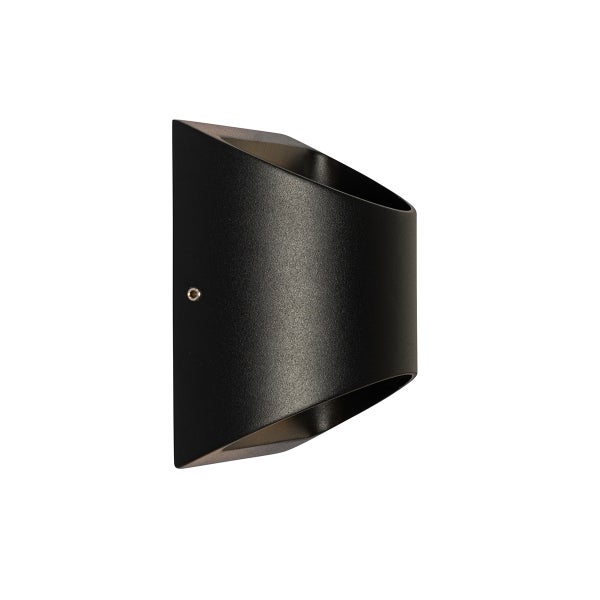 Schwarze Außenwandleuchte mit Up-and-Down-Lichteffekt aus Metall mit strukturierter Oberfläche.